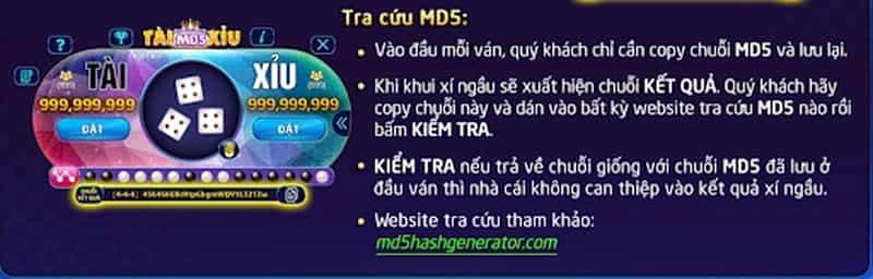 Trong quá trình tham gia tài xỉu Debet, bạn có thể tra cứu MD5 để xác minh tính công bằng