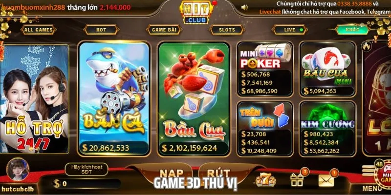  Danh sách game nổ hũ đa dạng hiển thị khi tải Hit Club, phù hợp mọi gu chơi.