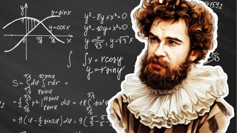  Chân dung nhà toán học François Viète và mô hình mối liên hệ hệ số trong phương trình bậc hai.