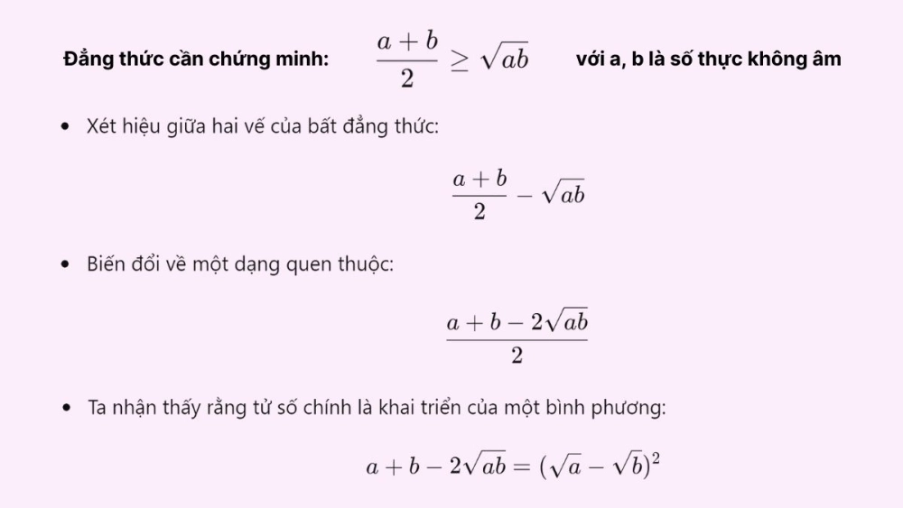  Công thức bất đẳng thức Cauchy cho n số không âm.