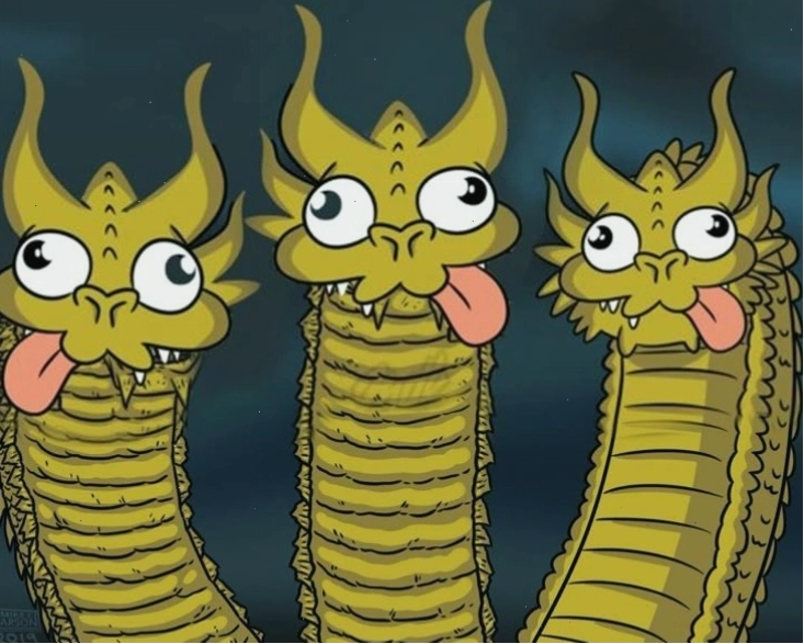 Ảnh chế meme về King Ghidorah ba đầu