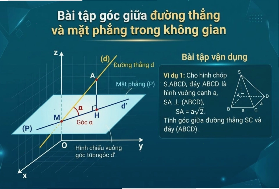 Bài tập góc giữa đường thẳng và mặt phẳng trên hình lập phương