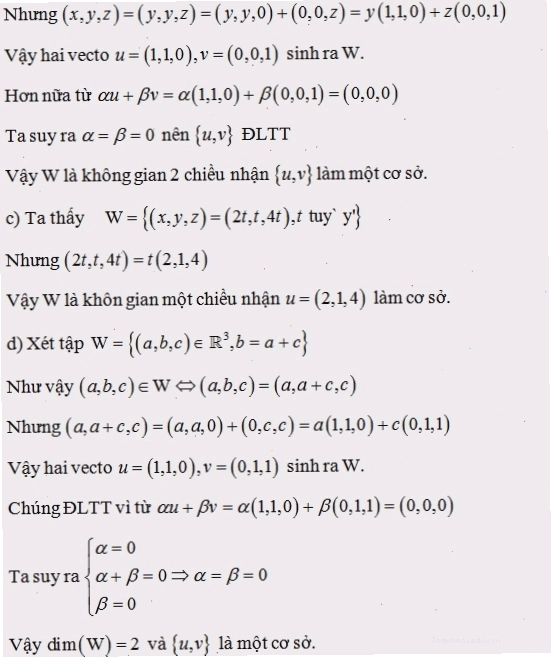 Bài tập tìm cơ sở và số chiều của không gian con