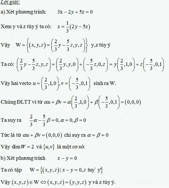 Bài tập tìm cơ sở và số chiều của không gian con trong R4