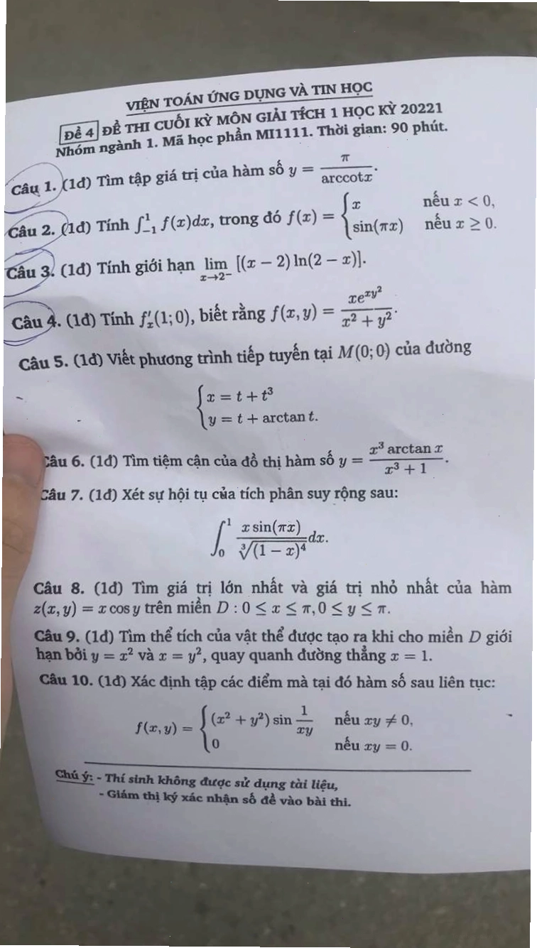 Bài tập tính tích phân trong đề thi Giải tích 1
