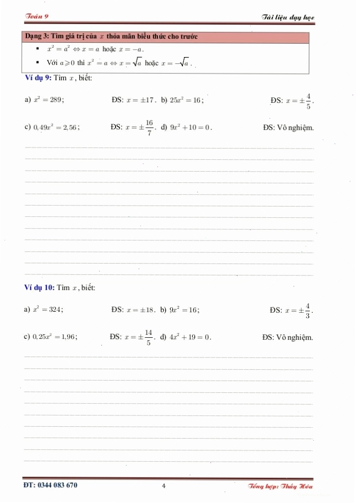 Bài tập toán 9 đại số