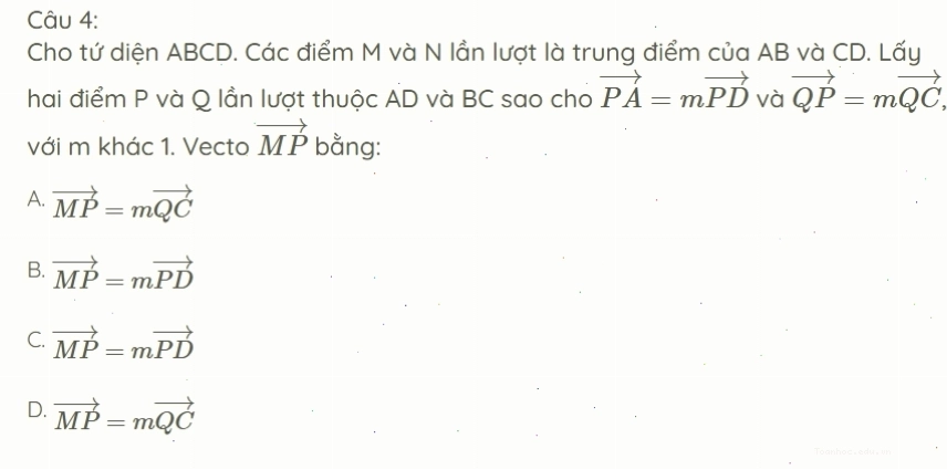 Bài tập trắc nghiệm về vectơ trong không gian