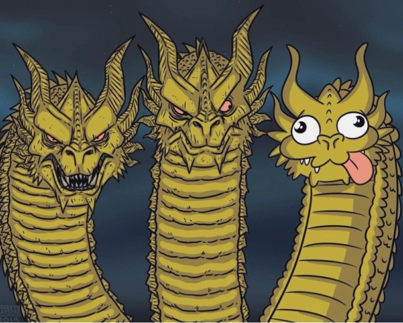 Biểu cảm đa dạng của meme rồng ba đầu
