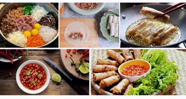 Chiên chả giò rế trong dầu nóng