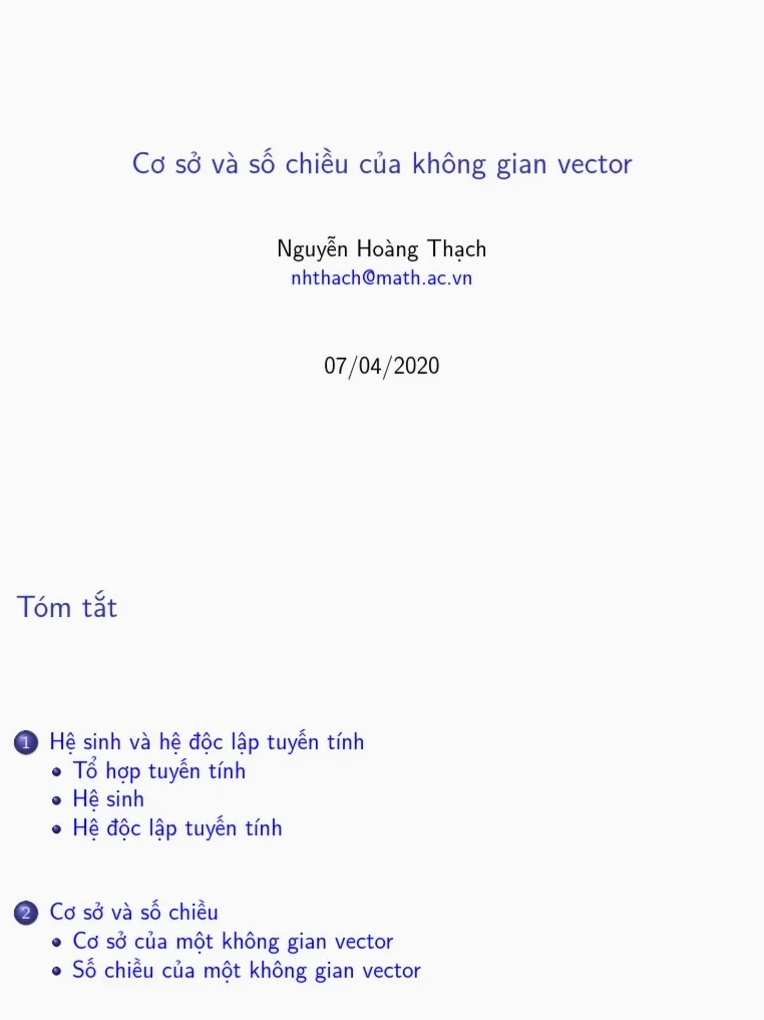 Cơ sở của không gian vectơ: Kiến thức nền tảng và bài tập minh họa