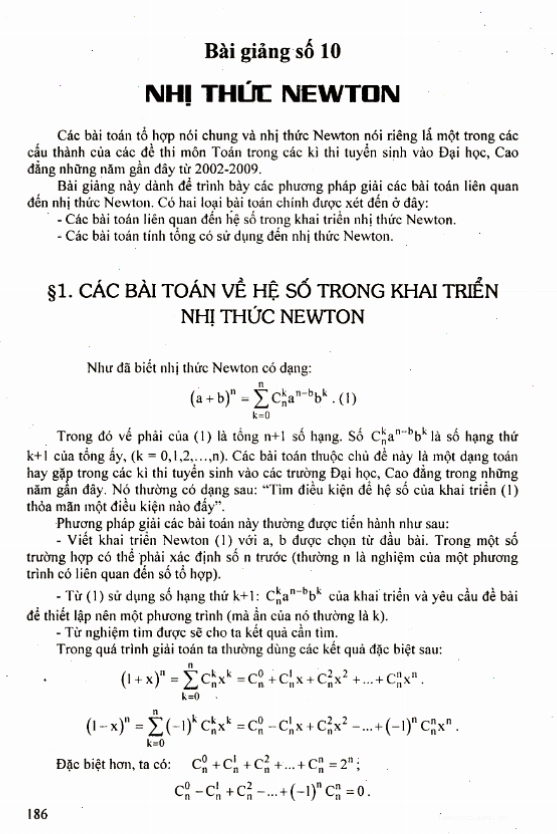 Công thức khai triển nhị thức Newton