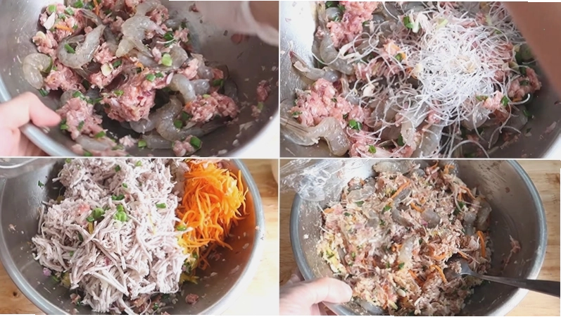 Cuốn nhân vào bánh tráng rế khéo léo