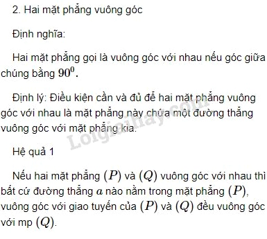 Điều kiện để hai mặt phẳng vuông góc và các trường hợp áp dụng