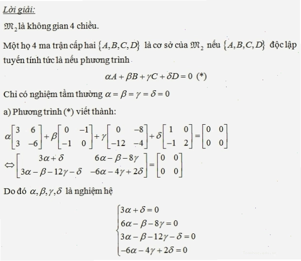 Hệ vecto nào là cơ sở của M2