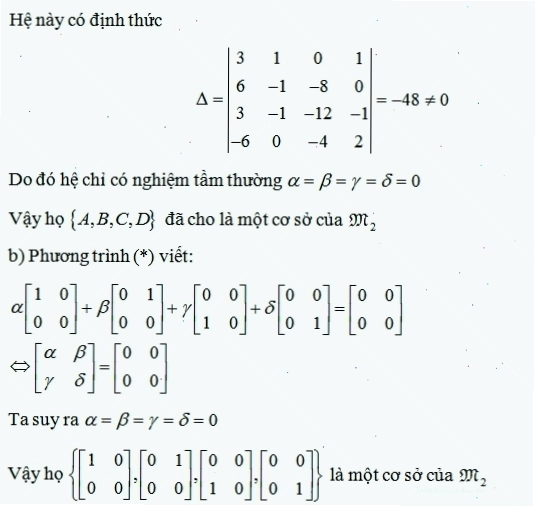 Hệ vecto nào là cơ sở của M2