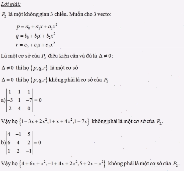 Hệ vecto nào là cơ sở của P2