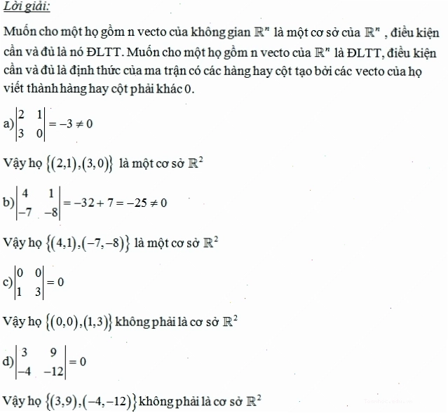 Hệ vecto nào là cơ sở của R2
