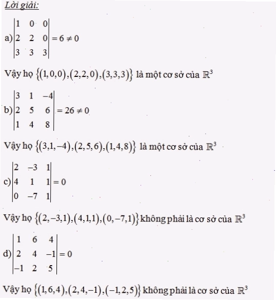 Hệ vecto nào là cơ sở của R3