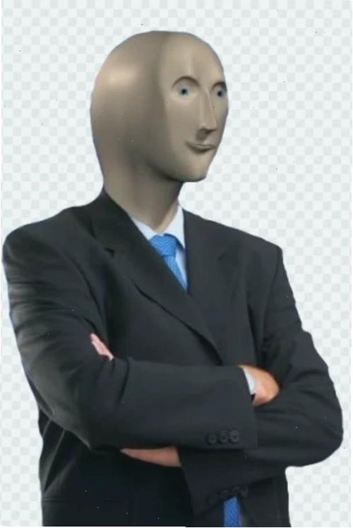 Hình ảnh meme stonk guy điển hình với biểu đồ tăng trưởng