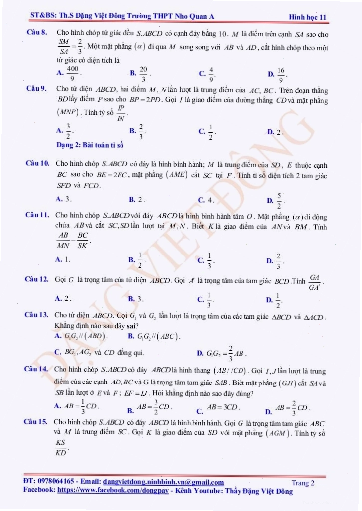 Hình minh họa bài toán tính tỉ số khi đường thẳng song song với mặt phẳng