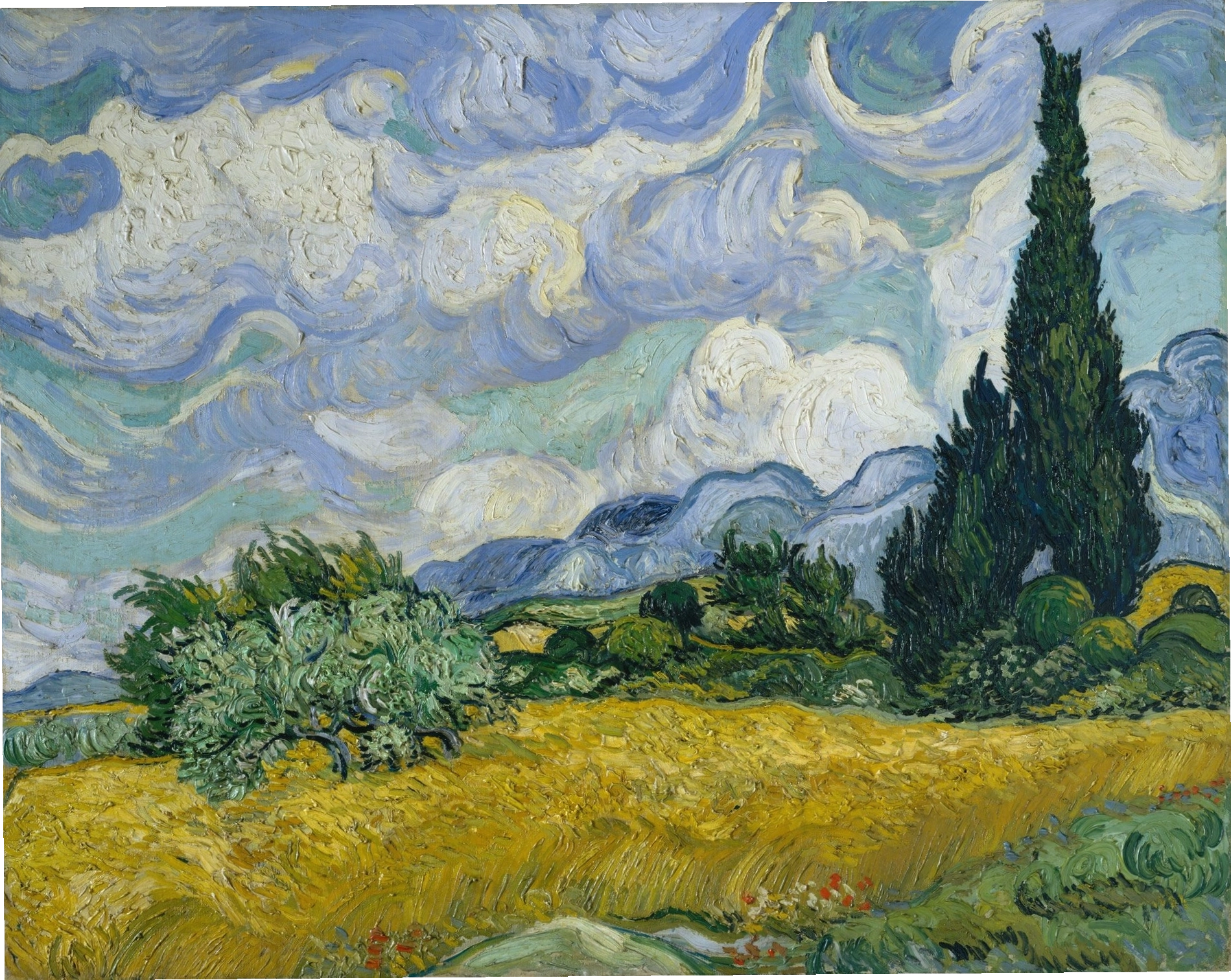 Hình nền bức tranh Van Gogh nghệ thuật với gam màu tương phản ấn tượng
