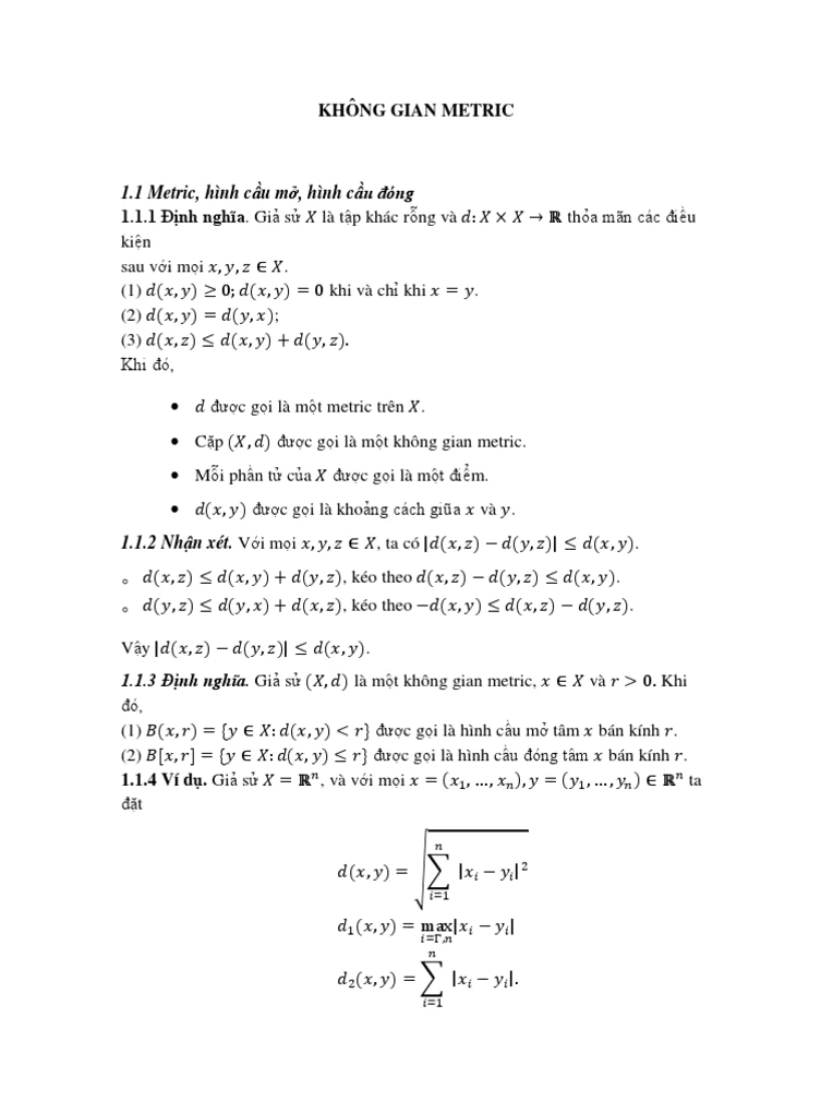 Không gian Metric Khái niệm và Ứng dụng cơ bản