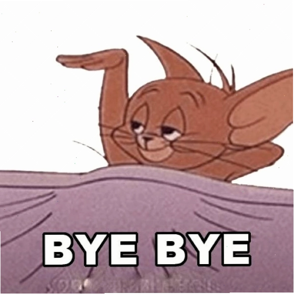 Meme bye của chú mèo với vẻ mặt hài hước