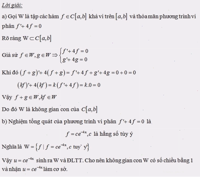 Minh họa bài tập chứng minh không gian con, kiểm tra điều kiện vectơ không