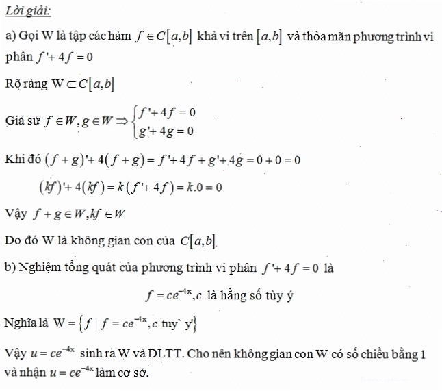 Minh họa các bước chứng minh một tập hợp là không gian con của không gian véctơ