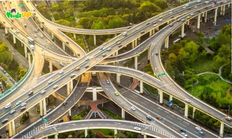 Minh họa các giao điểm giữa đường thẳng và mặt phẳng qua các cây cầu vượt