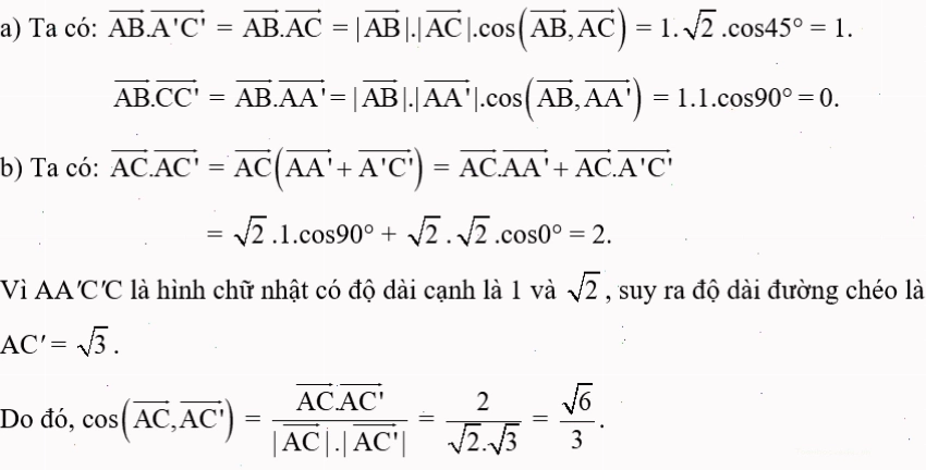Minh họa công thức tích vô hướng của hai vectơ trong không gian