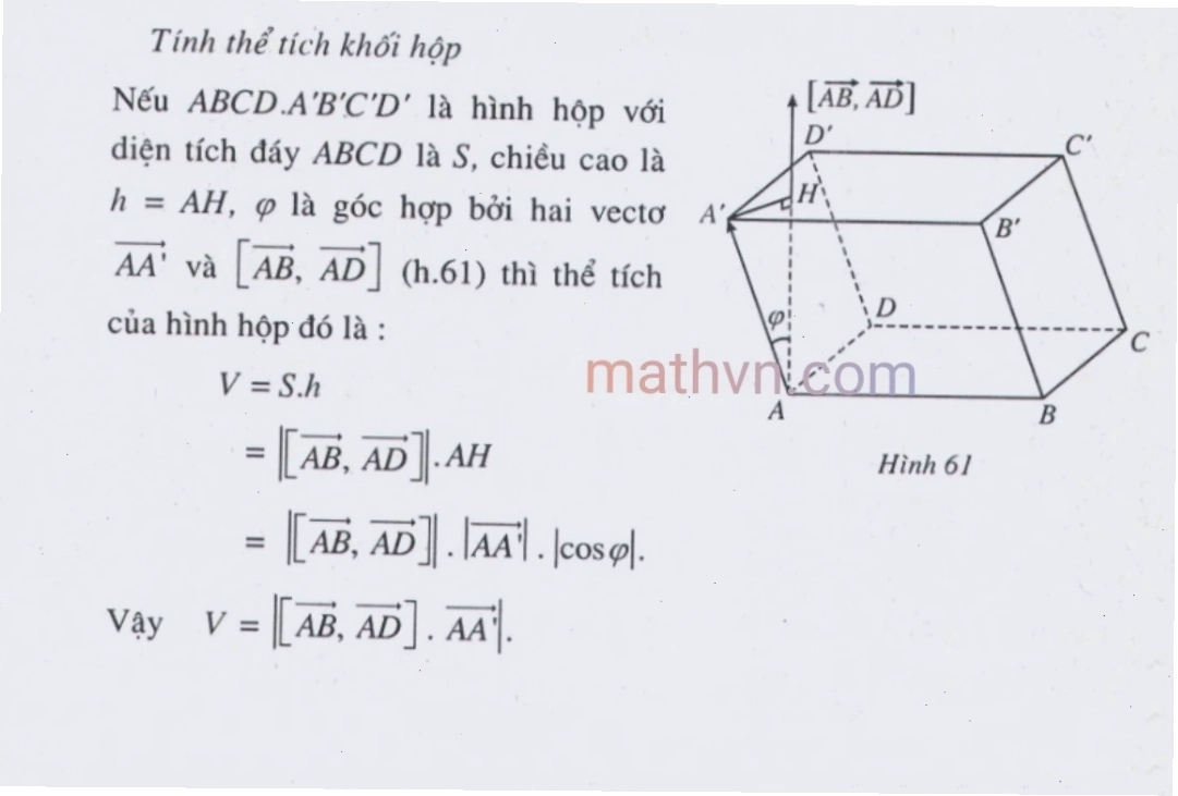 Minh họa công thức tính thể tích khối hộp chữ nhật