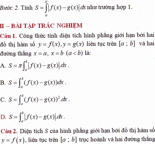 Minh họa diện tích hình phẳng khi f(x) >= 0 và f(x) <= 0