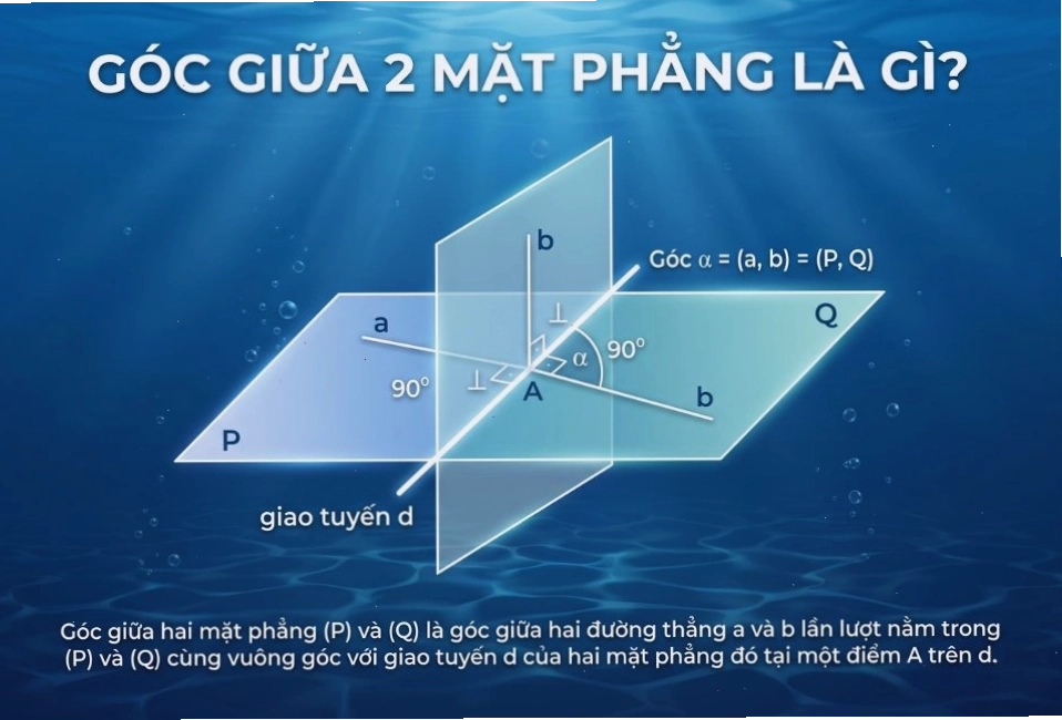 Minh họa khái niệm góc giữa 2 mặt phẳng trong không gian