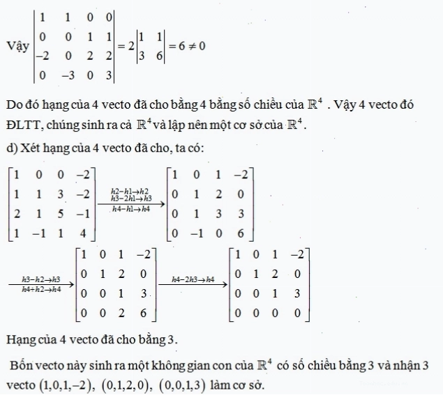 Minh họa tìm cơ sở và số chiều không gian con