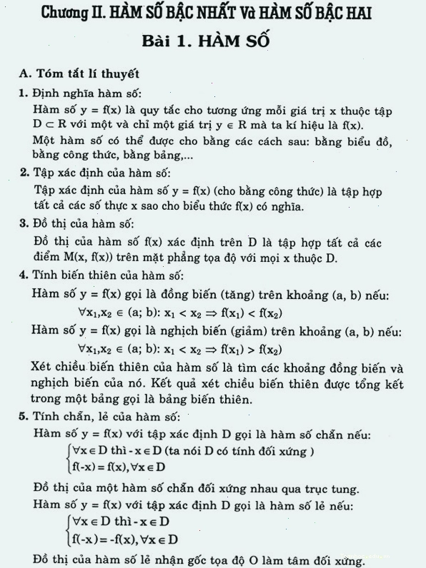 Minh họa về Hàm số bậc nhất và bậc hai trong Đại số 10