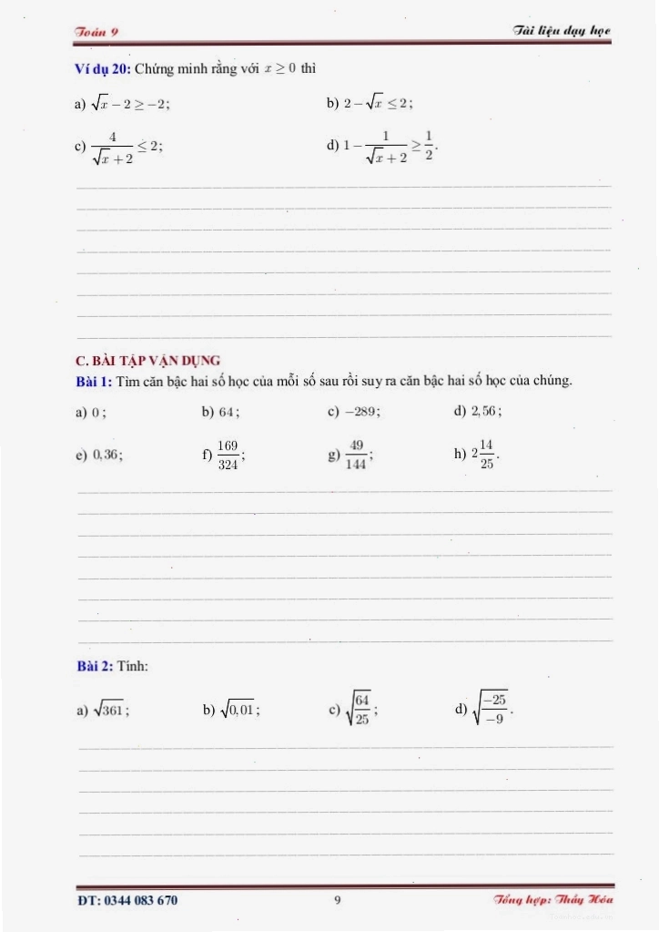 on tap chuong 1 toan 9