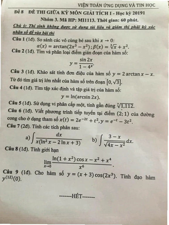 Sinh viên chăm chỉ ôn tập đề thi Giải tích 1