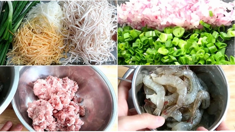 Sơ chế khoai môn và các loại rau củ cho món chả giò