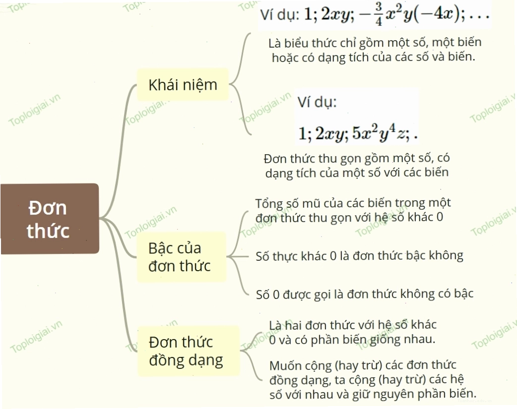 Sơ đồ tư duy khái niệm đơn thức và đa thức