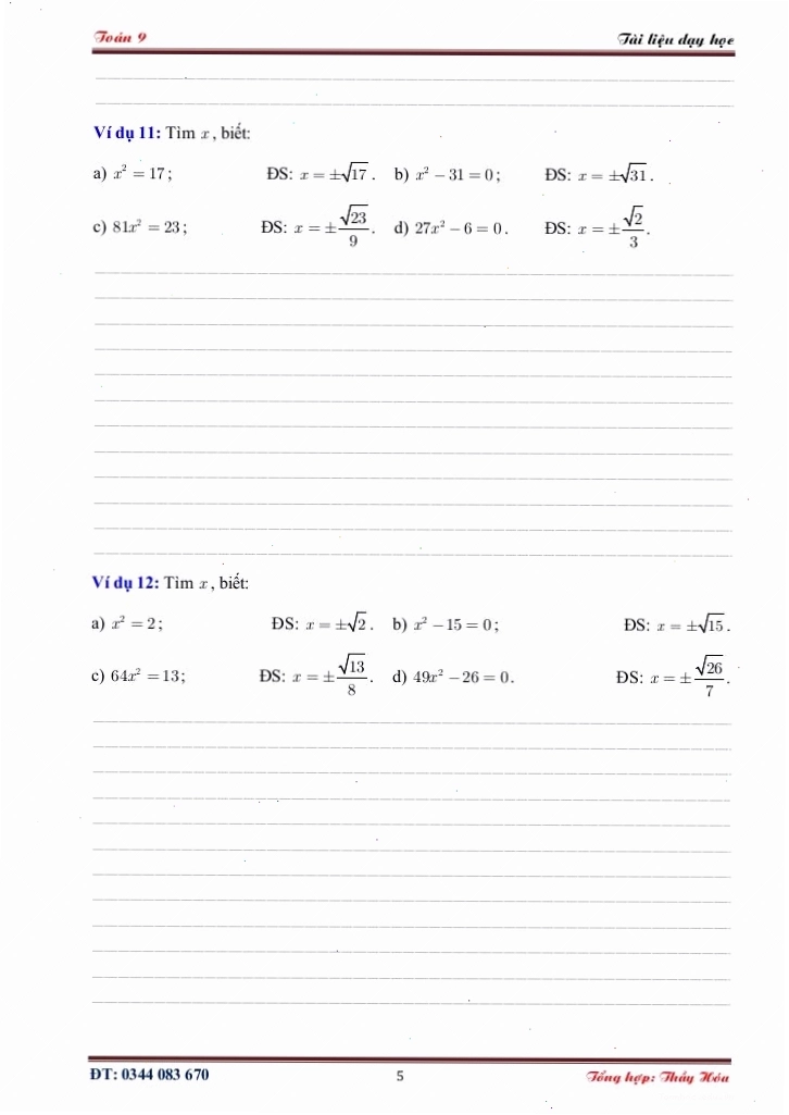 Toán 9 ôn tập chương 1