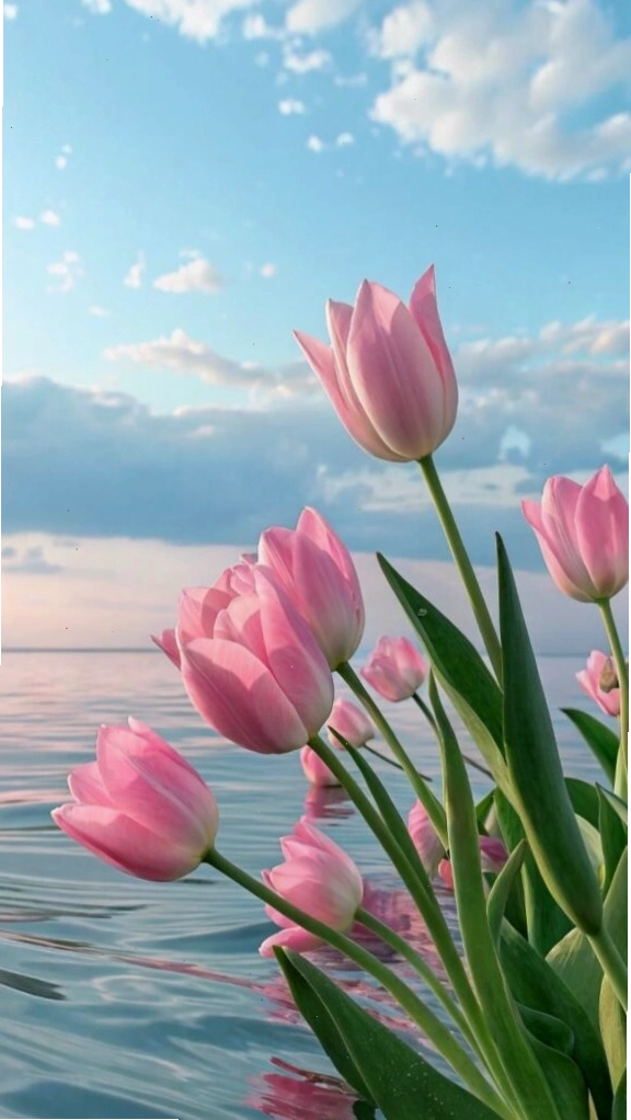 Tulip dịu dàng 3D bên bờ biển