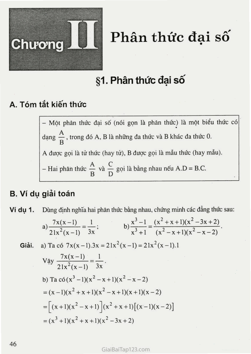 Ví dụ minh họa về phân thức đại số trong Toán 8
