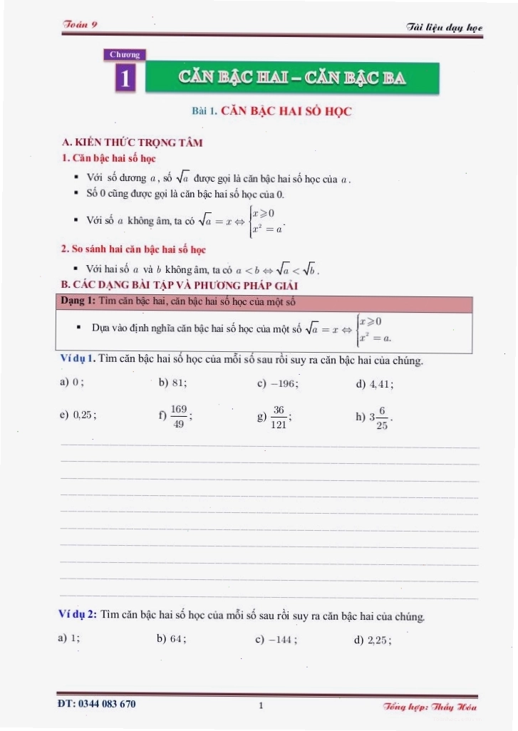 Vở bài tập toán 9 tập 1