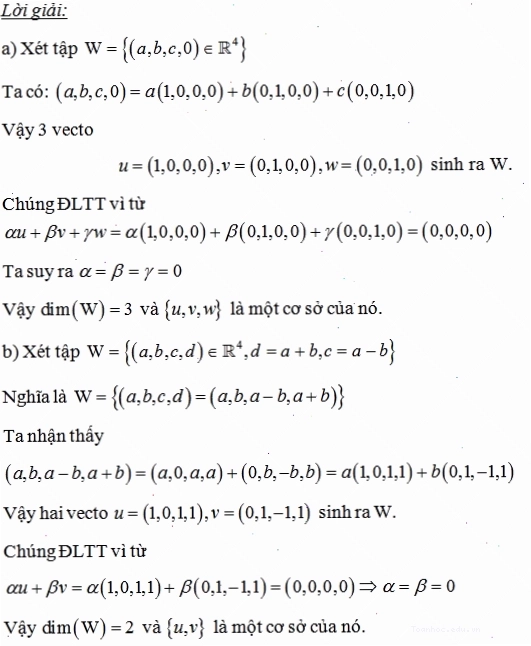 Xác định số chiều của không gian con trong không gian vector r4