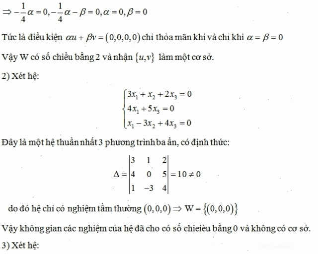 Xác định số chiều và một cơ sở của không gian nghiệm các hệ sau