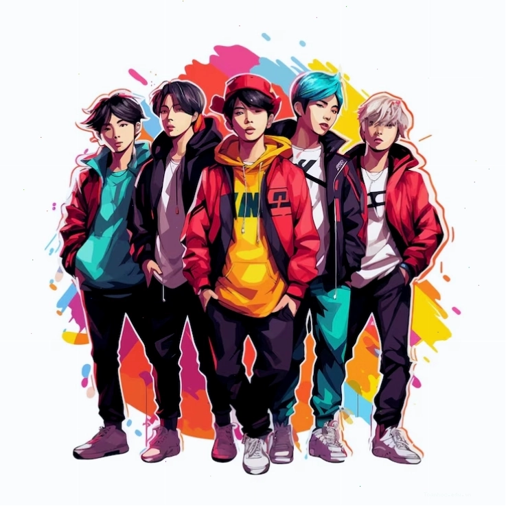 Nhóm nhạc BTS chibi trên nền trắng