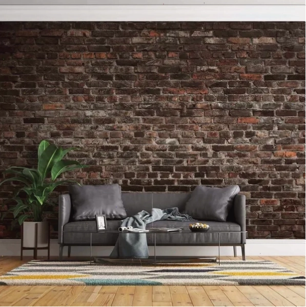 Industrial 3D brick style wallpaper for an urban bedroom look