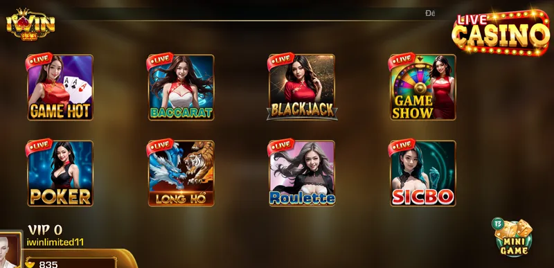 Các trò chơi tại sảnh game Live Casino iWin Club